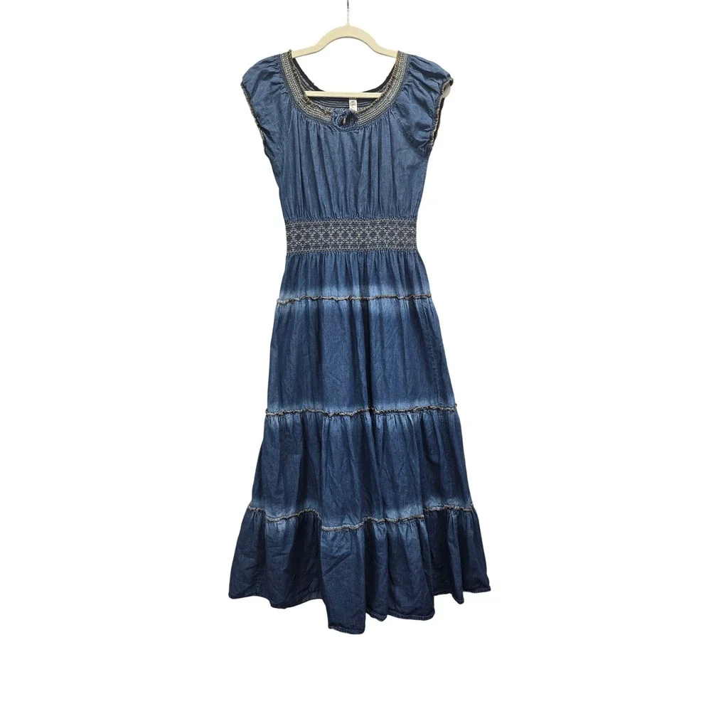 denim peasant dress JOY JOY Wildflower Top Extra small with bow I Love Country Denim Mini